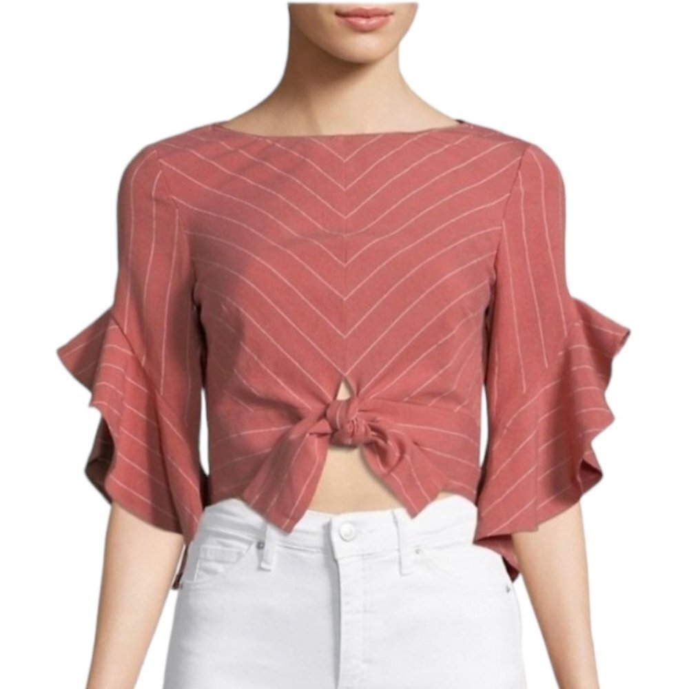 Saylor Jayce Striped Bell Sleeve Cropped Blouse